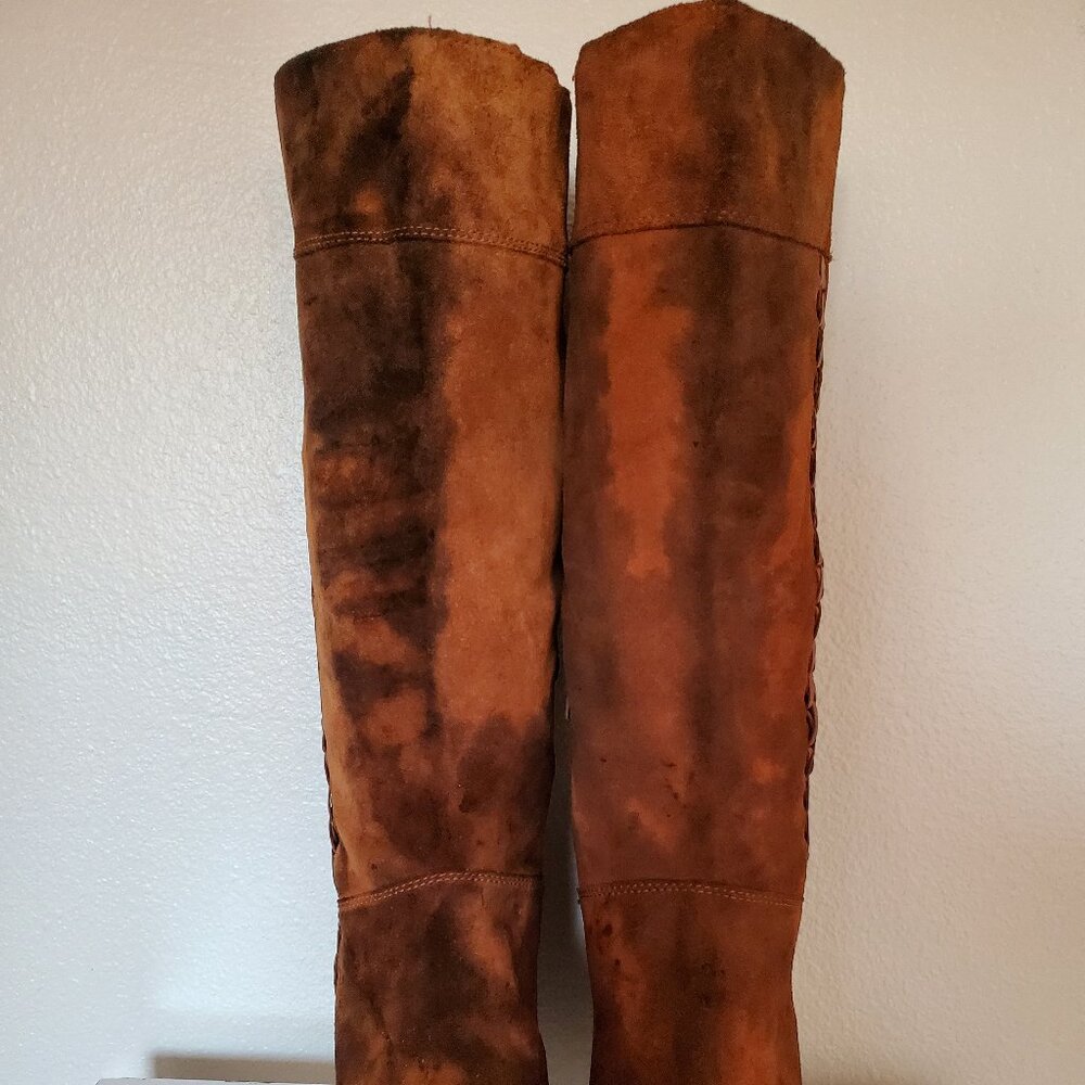 Leather suede wedge tall rodeo Western cowgirl Boot 10 1/2 11 brown black tan - Picture 9 of 13